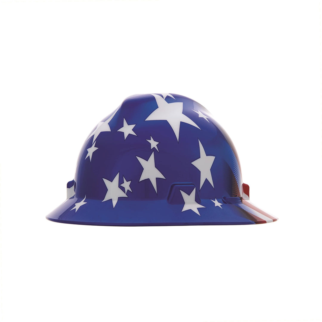 MSA 10071157 V-Gard Full-Brim Hard Hat, Stars &amp; Strips,, Capacity, Volume, Polyethylene, Standard, R