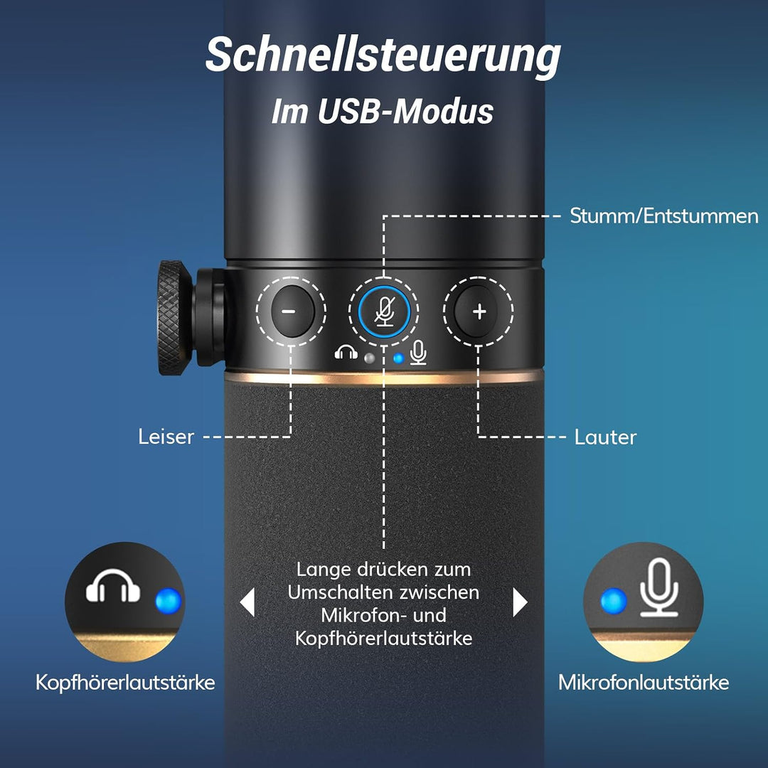 TONOR Dynamisches Microphone mit XLR/USB Kabel für Podcast, TD510+LP Black TD510 mit Tiefarm Set, Bl