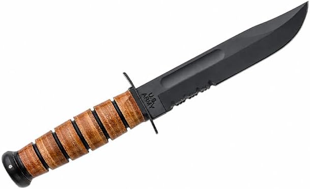 Ka-Bar US Army 7" Fixed Blade Knife, Serrated Leather Handle w/Brown Sheath 