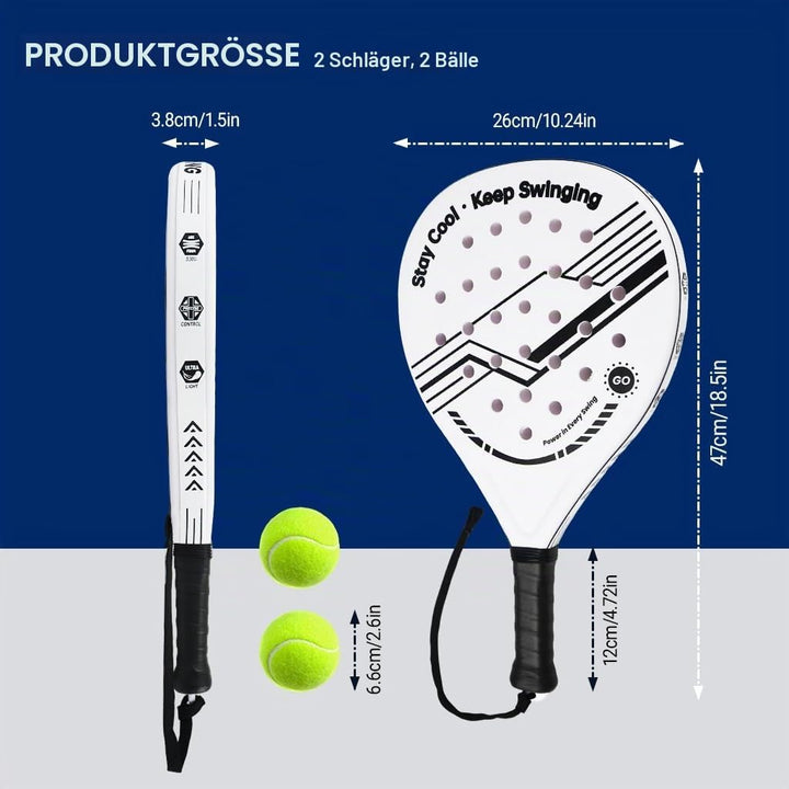 Padelracket 2er-Set mit ABS-Oberfläche und Eva-Schaumkern, für Erwachsene, inklusive Zwei Bällen und