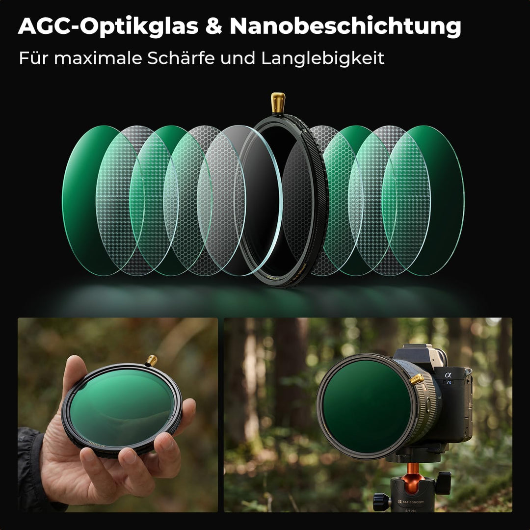 K&amp;F CONCEPT 67mm Variabler ND2-ND32 &amp; Polfilter &amp; Black Mist 1/4 Filter, 67mm