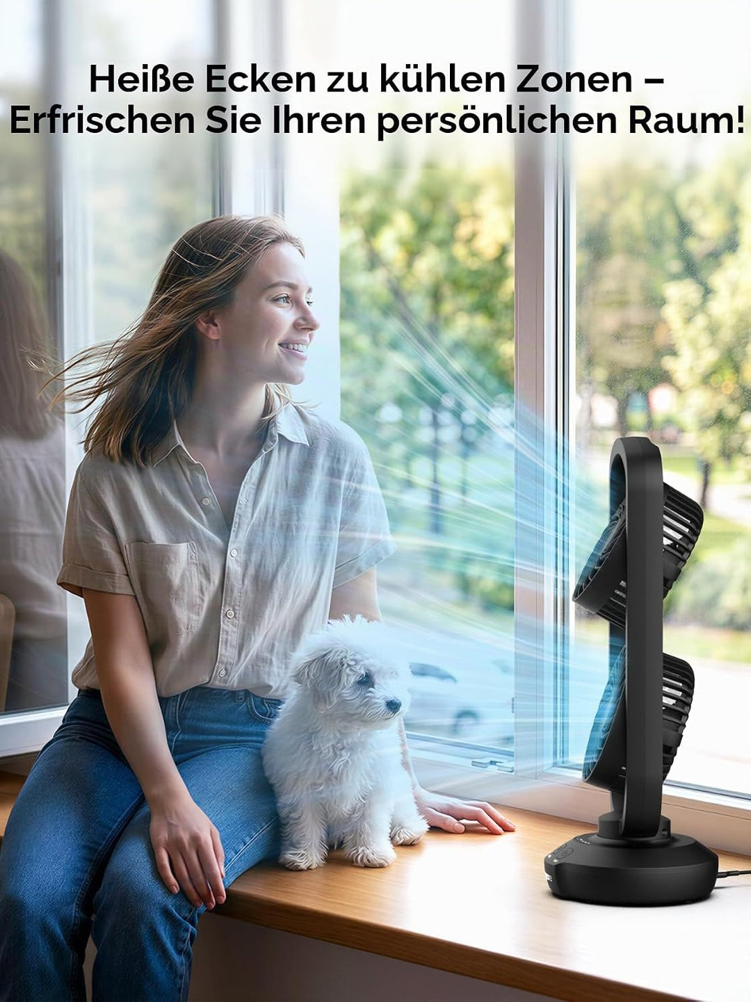 DR.PREPARE Tischventilator Klein Turmventilator mit Fernbedienung 40cm Ventilator mit 3 Stufen, 105°