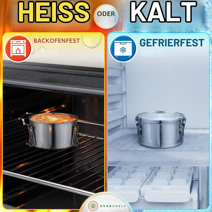 Everusely Edelstahl-Lebensmittelbehälter – 1,8 l Fassungsvermögen – Runde Lunchbox für Kinder und Er