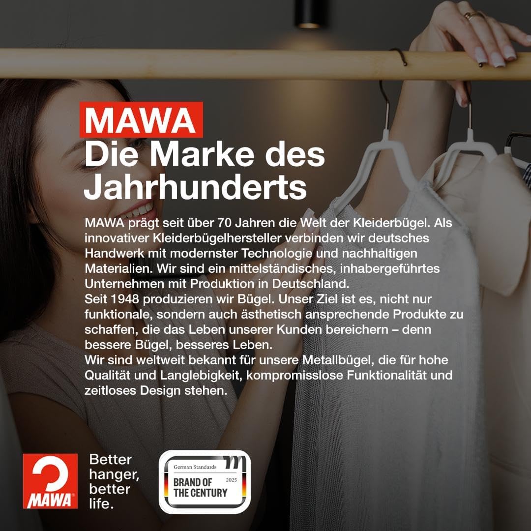 MAWA Kleiderbügel mit Clips, Set aus 10 platzsparenden Bügeln mit rutschfesten Clips, perfekt für Ho