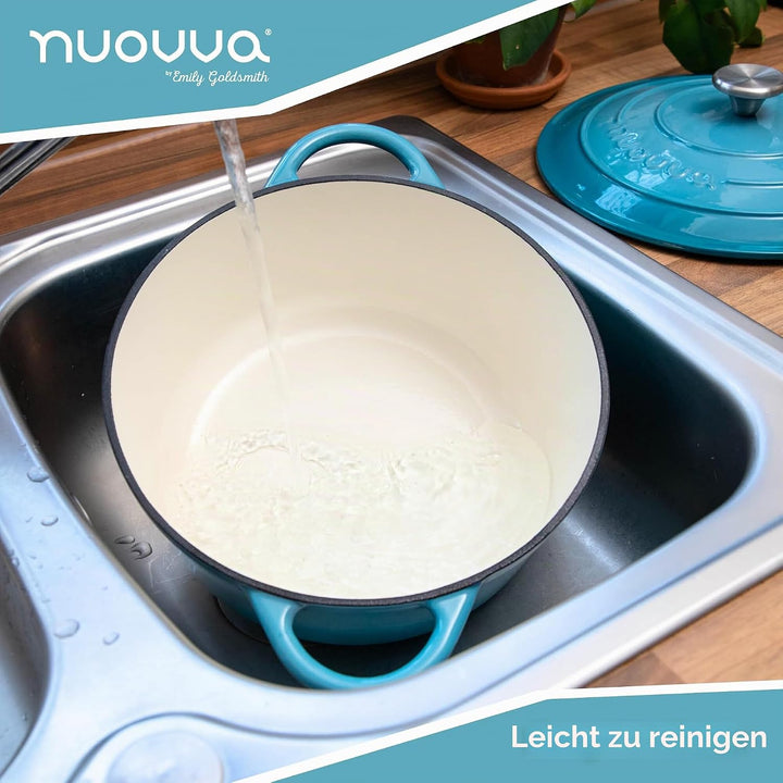 Gusseisen Dutch Oven mit Deckel – Emaille-Schmortopf mit Antihaft, Ofenfest – Blau, 6.9 Liter, 30 cm
