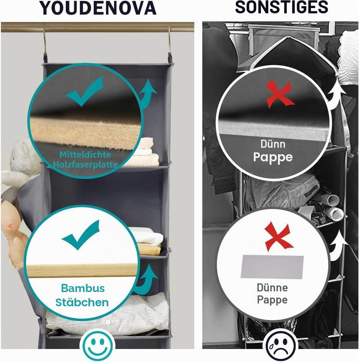 YOUDENOVA Hängeregal Schrankorganizer Stabiler 6 Fächern Kleiderschrank Organizer Ordnungssystem Hän