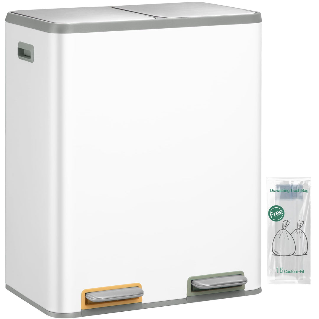 Hzuaneri Mülleimer Küche, Mülltrennsystem 2 Fächer 60L (2 x 30 L), Edelstahl-küchenmülleimer, Tretmü