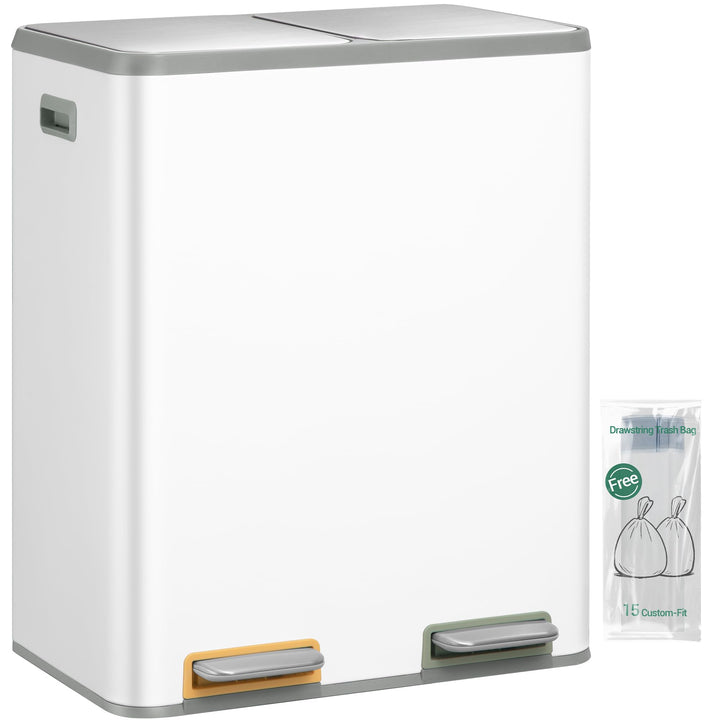 Hzuaneri Mülleimer Küche, Mülltrennsystem 2 Fächer 60L (2 x 30 L), Edelstahl-küchenmülleimer, Tretmü