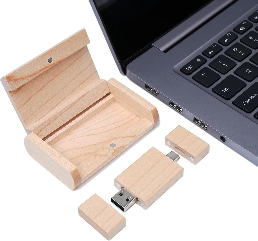 Maple Wood Box USB C Flash Drive 64GB 1 Stück, OTG USB C Pen Drive, USB 2.0 und USB C Flash Drive, T