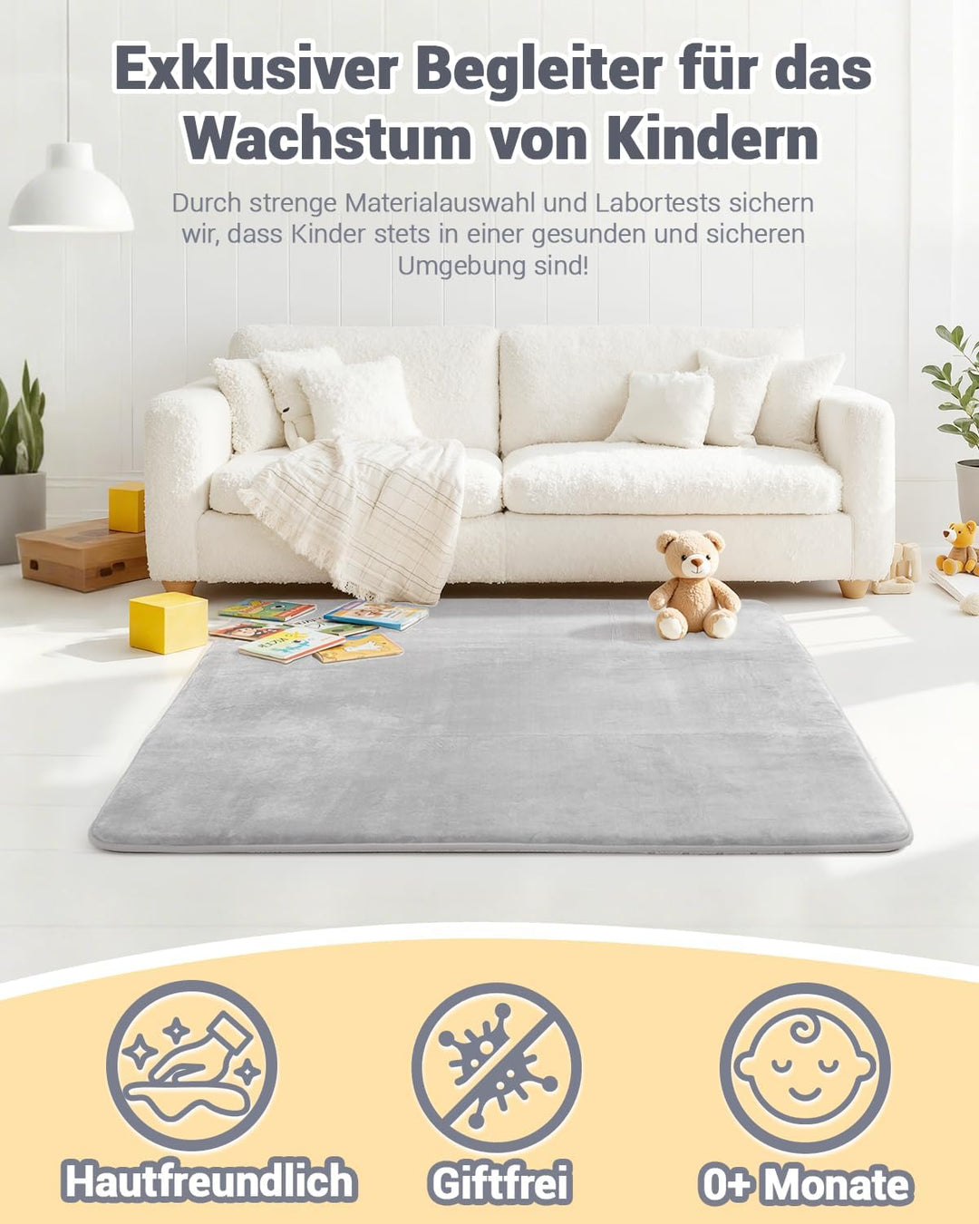 Dicke Krabbelmatte Baby 150×180×3cm,Schaumfüllung Teppich Spielmatte Baby,Rutschfester Unterseite&amp;We