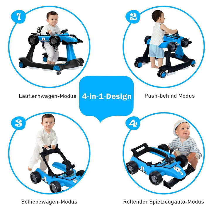 COSTWAY 4 in 1 Lauflernhilfe, Lauflernwagen klappbar mit einstellbarer Höhe &amp; Geschwindigkeit, Baby