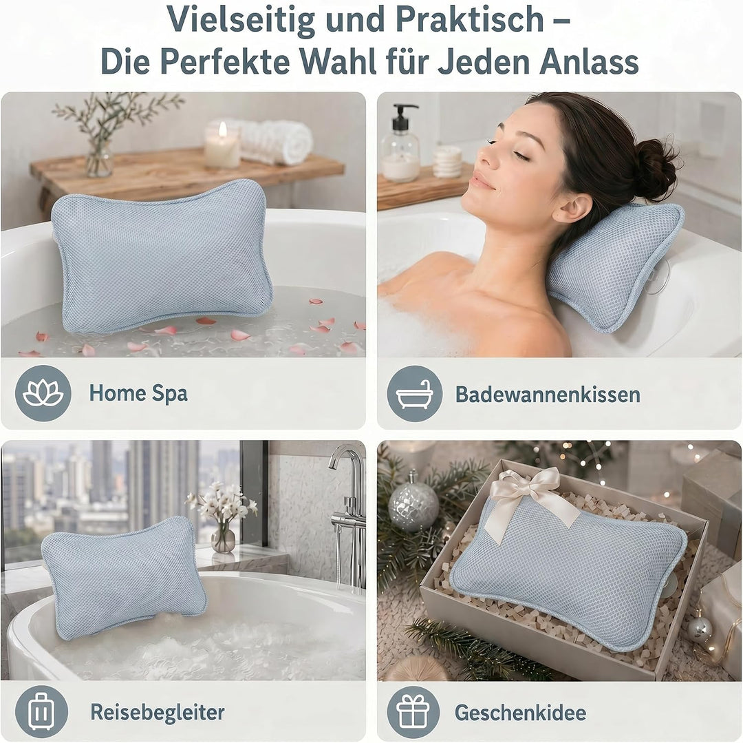 Badewannenkissen mit Saugnäpfen, Waschbares &amp; Schnelltrocknend Blau, Blau