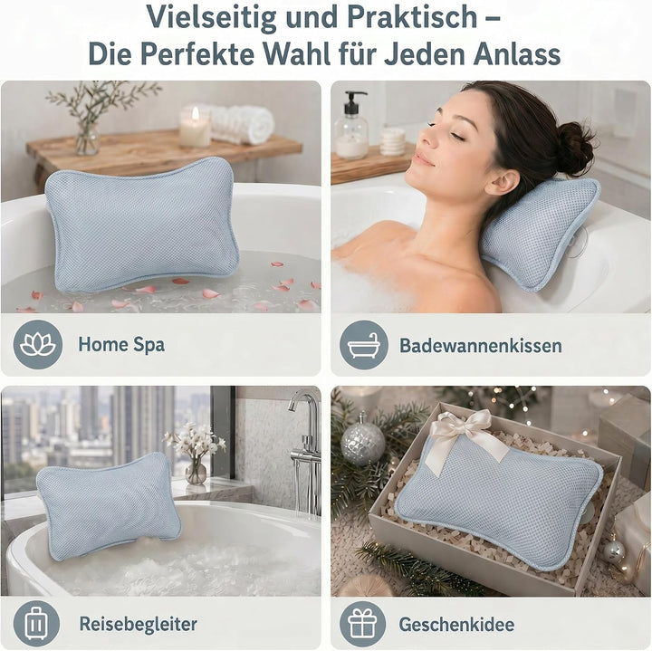 Badewannenkissen mit Saugnäpfen, Waschbares &amp; Schnelltrocknend Blau, Blau