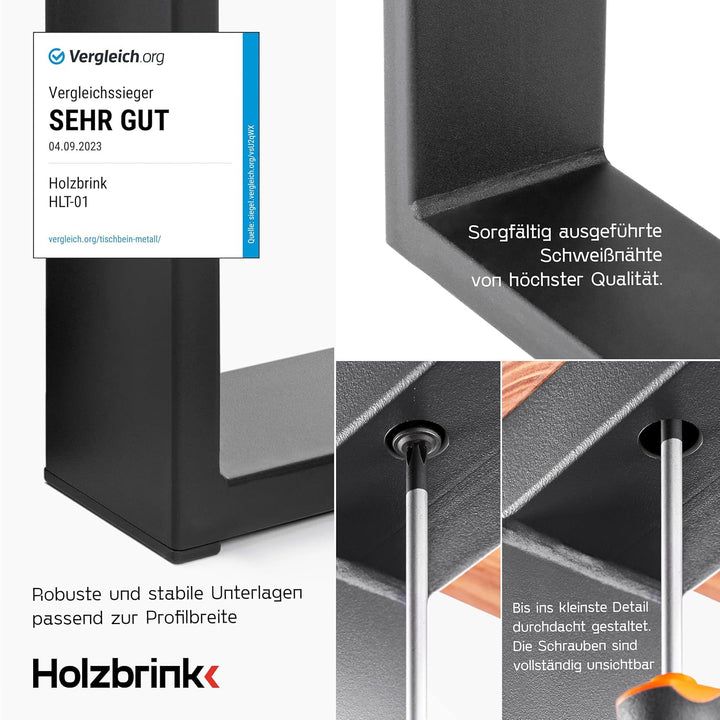 HOLZBRINK Tischbeine für Schreibtisch Esstisch, Möbelfüsse aus Vierkantprofil 60x20 mm, Tischgestell