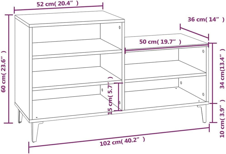 Schuhregal Betongrau 102x36x60 cm aus Holzwerkstoff mit 5 Fächern, platzsparender Ständer für Flur u