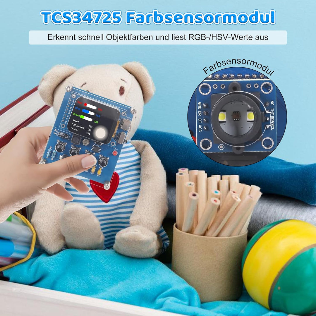 Farberkennung Löt Bausatz, DIY Elektronik Bausatz mit RGB Farbsensor, Farbscanner mit 4 Modi für Sca