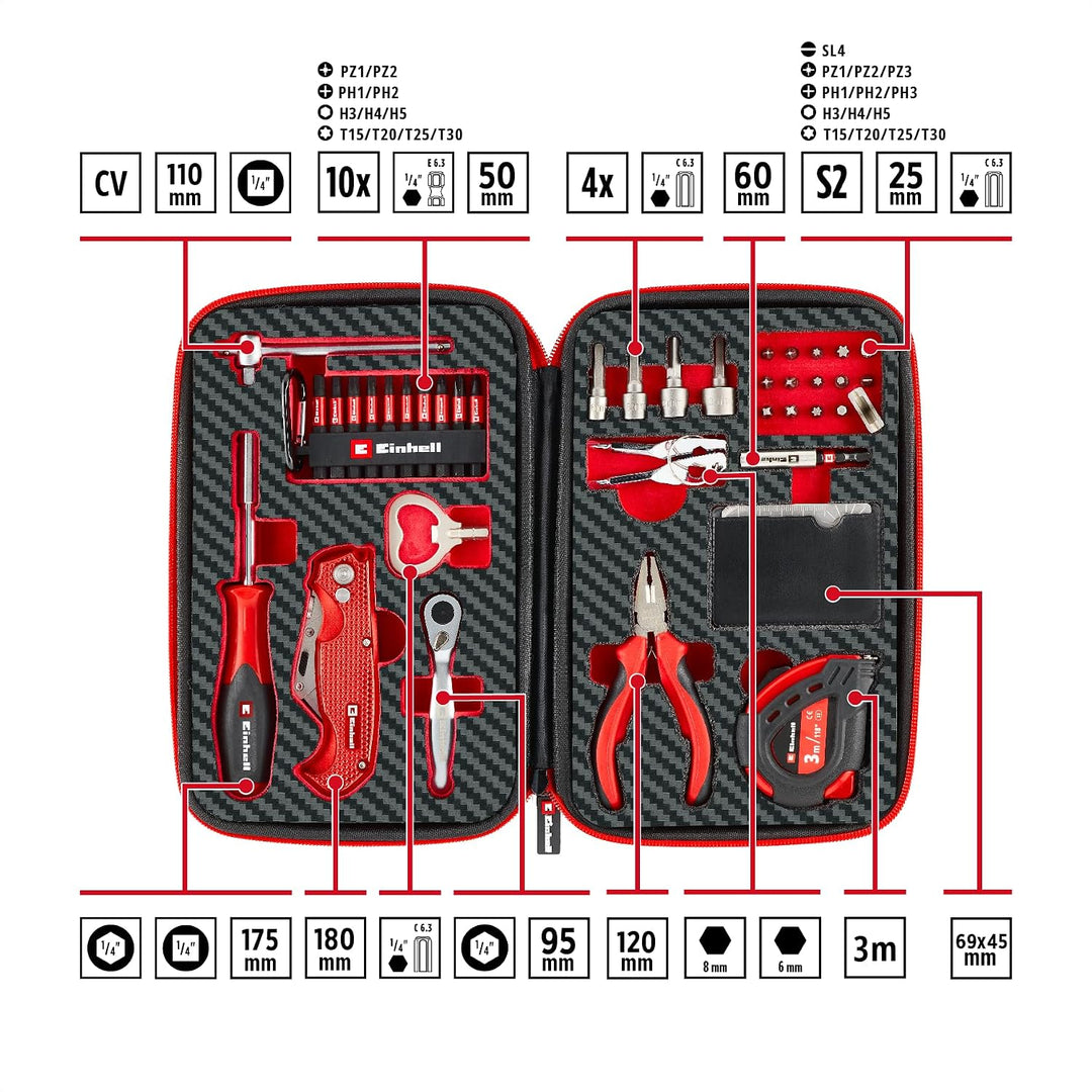 Original Einhell Adventskalender 2025 Werkzeug (37-tlg. Set mit Bit- und Ratschenzubehör, Schneid-/M
