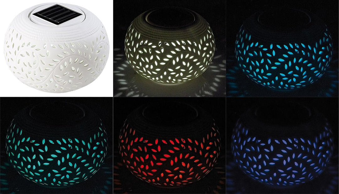 Lunartec Solartischleuchte: Solar-Dekoleuchte aus Porzellan mit Farbwechsler + weisser LED (Solar La