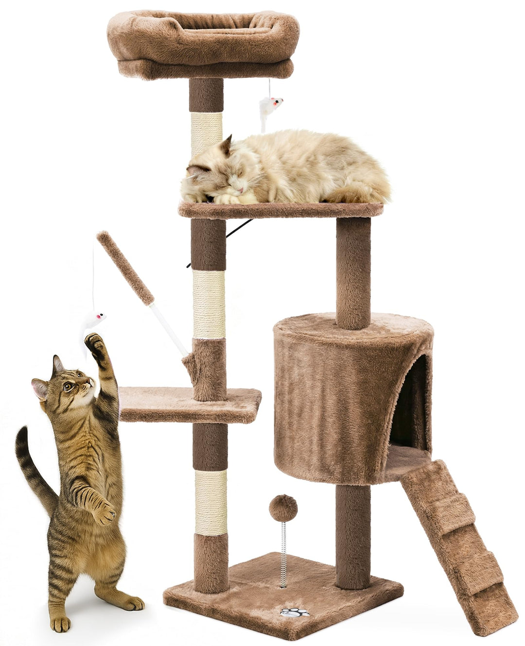 VOUNOT® Kratzbaum Katzenbaum 112 cm hoch, Stabil Mehrstöckiger Kletterbaum Katzenkratzbaum mit Kratz