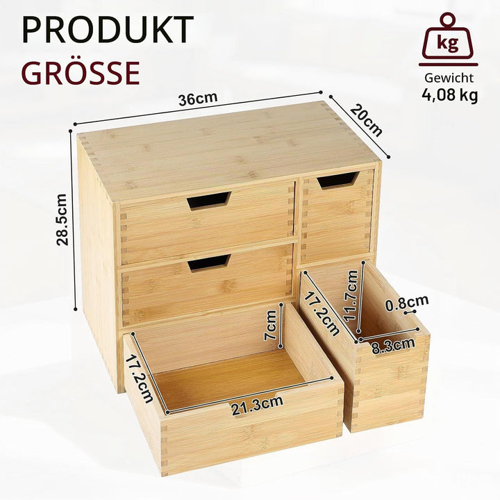 EFUTURETIME Schubladenbox Holz 36 × 20 × 28,5cm Bambus mit 5 Schubladen, 5 Schubladen