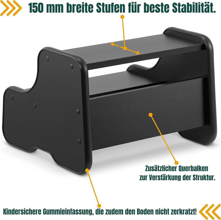 Tritthocker mit 2 Stufen | Holzhocker für Kinder | Kindertreppchen Schemel | Kindermöbel für Bad, Kü