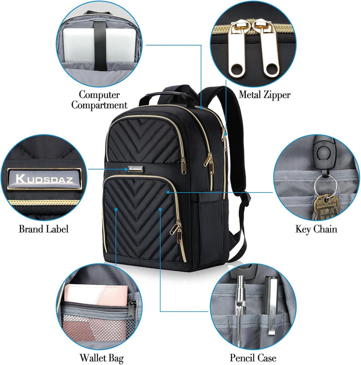 Kuosdaz Rucksack Damen, Schulrucksack Mädchen Teenager mit USB Ladeanschluss, Laptop Rucksack Stylis