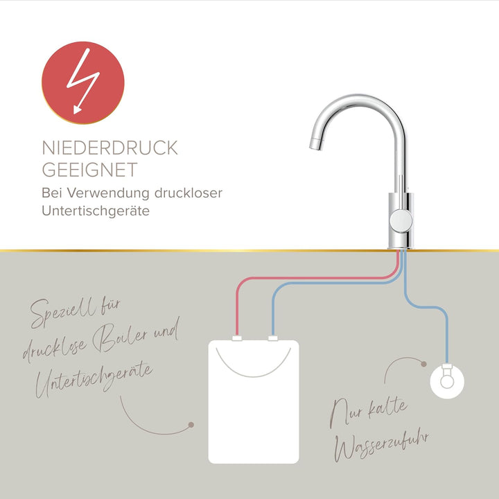 Lenz Niederdruck Waschtischarmatur Bow² in Chrom – 360° schwenkbarer Bogenauslauf – Mit EasyClean Po