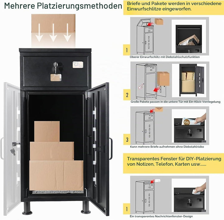 paketbox draussen gross xxl mit postbox Black/Grey, Black/Grey