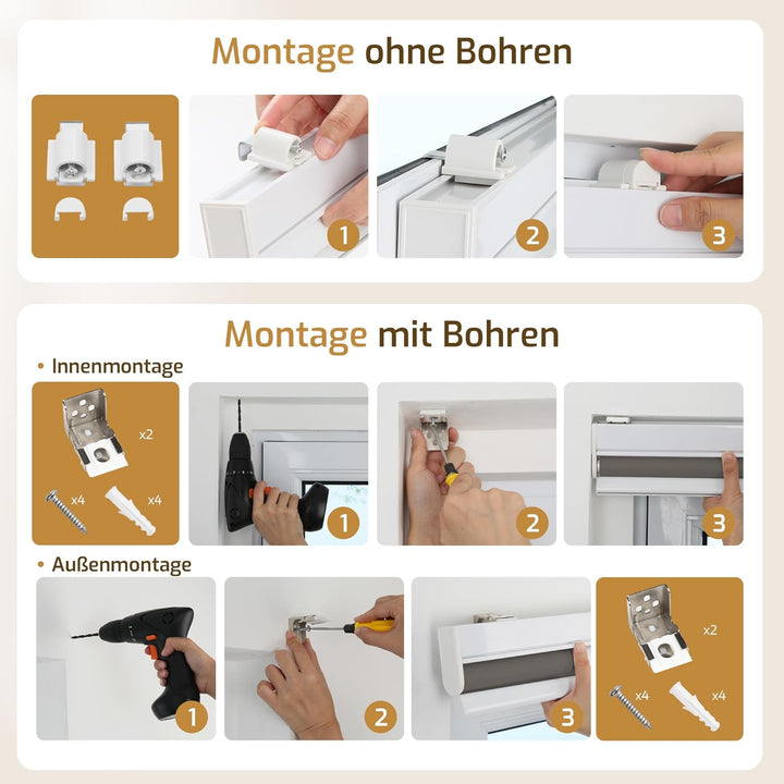 Grandekor Elektrische Rollos mit Lithiumbatterie,Elektrisches Verdunklungsrollo mit Motor &amp; Fernbedi