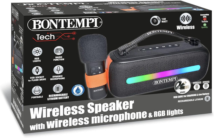 Bontempi | SonicSync - Drahtloser Verstärker Karaoke mit dynamischem Mikrofon, Lichteffekten, TWS un
