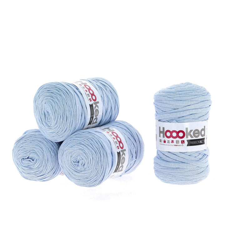 Hoooked Ribbon XL Bändchengarn Sparset aus 4 Rollen Wahl (Powder Blue), Powder Blue