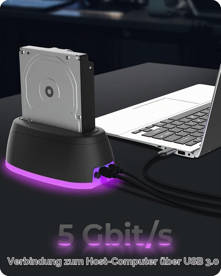 ICY BOX HDD / Festplatten Docking Station USB 3.0 für SATA 2,5 Zoll &amp; 3,5 Zoll, RGB Beleuchtung, Fes