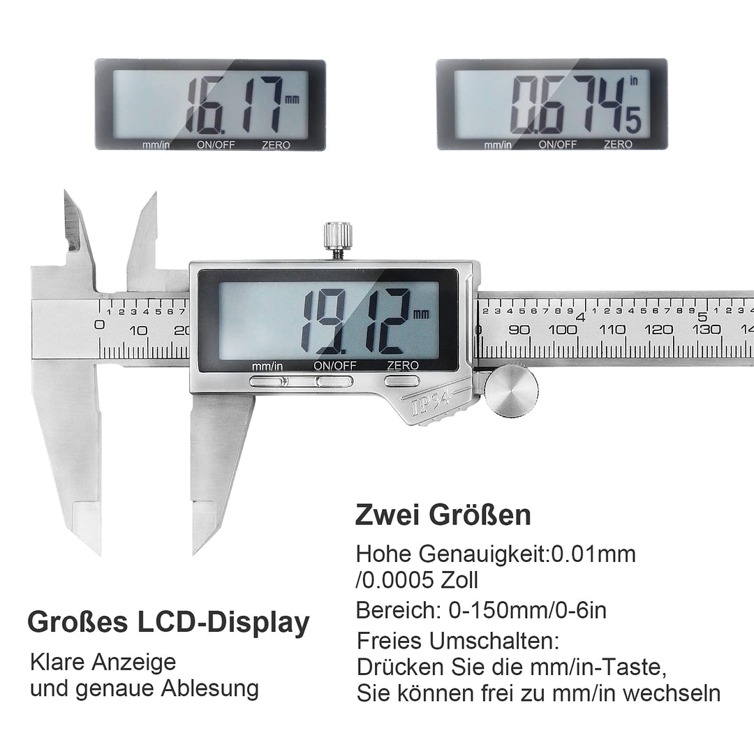 Messschieber Digitale 0-150mm/0-6 Zoll, IP54 Wasserdichte, Wasserdicht