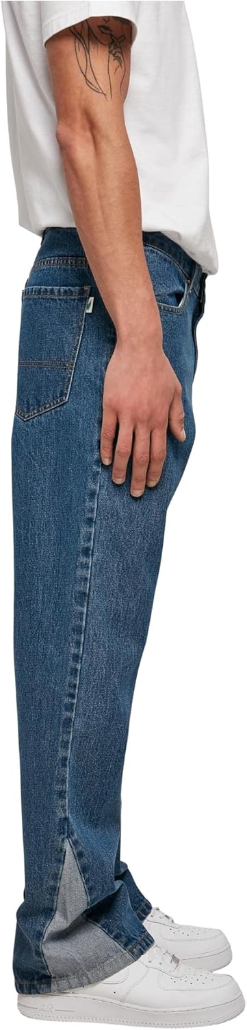 Urban Classics Herren Hose, Organic Triangle Denim Jeans aus BIO-Baumwolle, weites Bein mit Einsatz