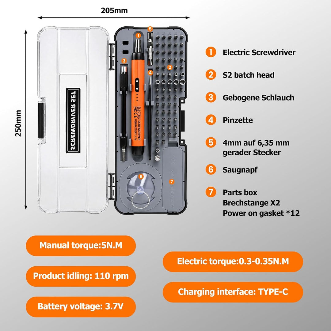 Mini Elektro Schraubendreher Set, Präzisions Elektrischer Schraubendreher 88 Orange, 88 Orange
