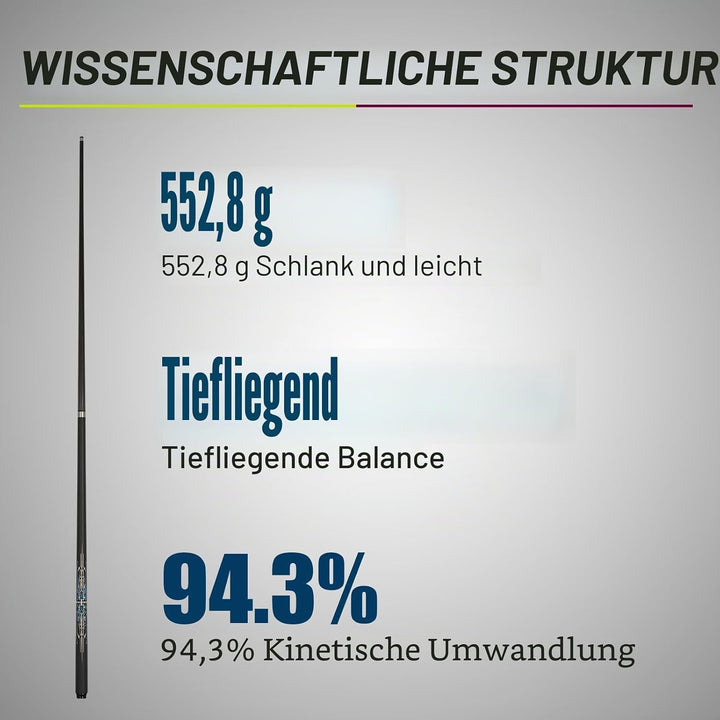 Billardqueue-Stick aus Karbonfaser, 553 ml, professionelle 10 mm Regenbogenspitze, inklusive Queueet