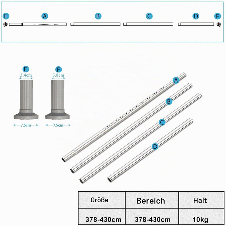 Teleskopstange Ohne Bohren, 378-430cm Ausziehbare Edelstahl Duschvorhangstange für Grosse Fenster/Du