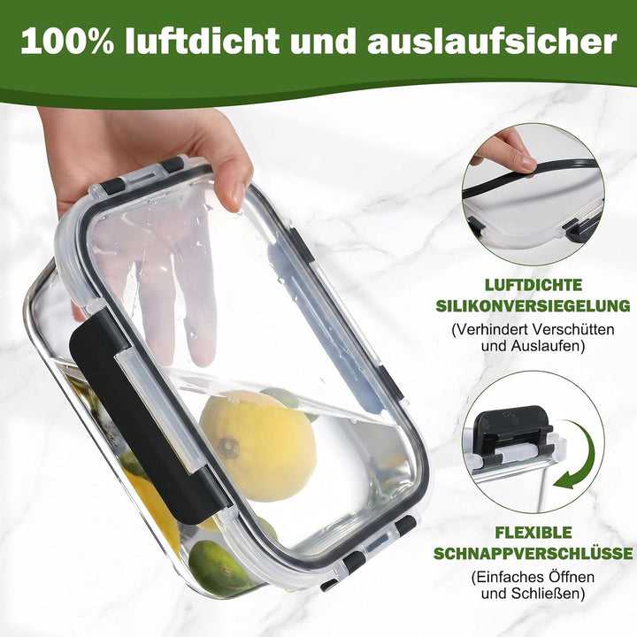 YASHE Glasbehälter mit Deckel, 10 Teile Stapelbar &amp; Luftdicht Meal Prep Boxen Glas für Spülmaschine,