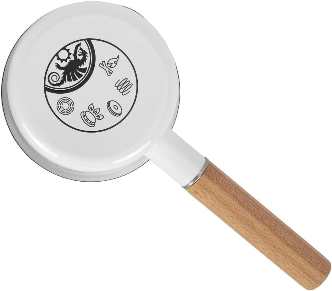 Petromax Emaille Stieltopf Weiss - 500 ml Kasserolle mit Holzgriff