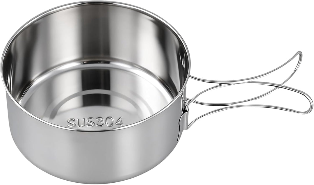 ZOENHOU Camping Kochgeschirr Set 4-teilig, Campingtopf aus Edelstahl 304, 900ml + 600ml Töpfe, 450ml