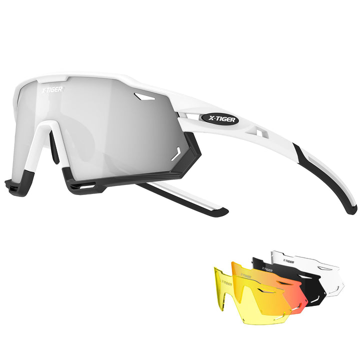 X-TIGER Fahrradbrille Polarisiert Sonnenbrille mit 5 wechselgläser TR90 Rahmen für Herren Damen Spor