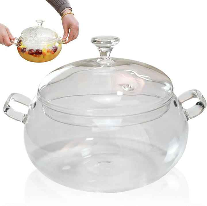 Glastöpfe zum Kochen auf Herd 2 Liter Borosilikat-Glas-Topf mit Deckel und U-förmigen Griffen, Mikro