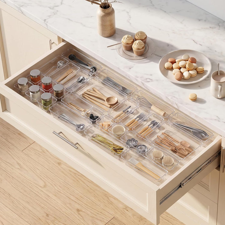 Lifewit 27 Stücke Schubladen Organizer mit 4 Grössen, Schminktisch Ordnungssystem, Klar Kunststoff M