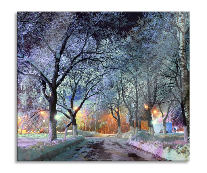 Baumallee im Winter Herdabdeckplatte &amp; Spritzschutz aus Echtglas | Für Herd-Kochfelder | 60x52 cm