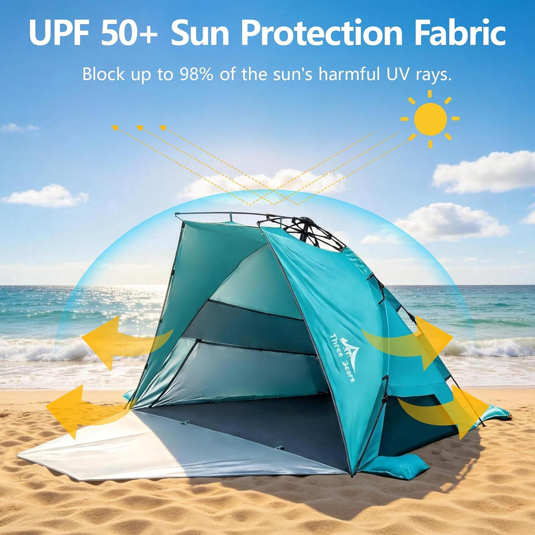 Three Bears Pop-Up-Strandzelt – UV-Schutz LSF 50+, leichte und tragbare Cabana für 3–4 Personen, ein
