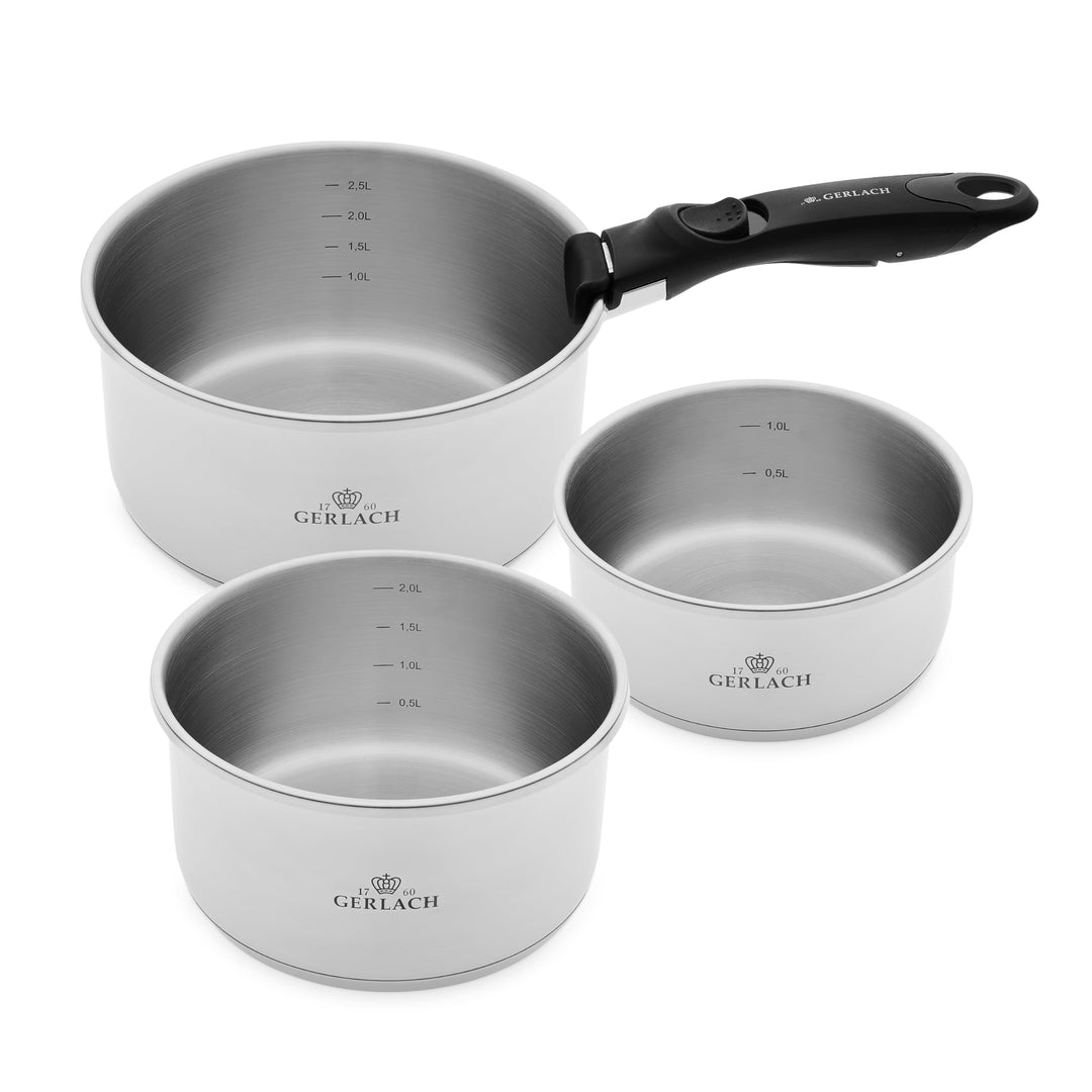 Gerlach Smart Steel Topf-Set Edelstahl Abnehmbarer Griff Kochtopf-Set Induktion Induktionstöpfe-Set