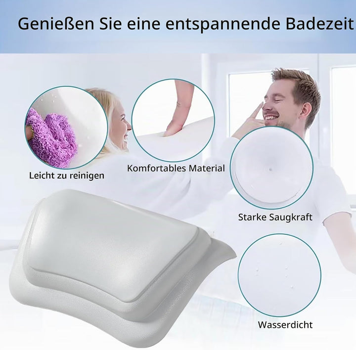 Lonkenn Badewannenkissen, Ergonomisches Badekissen, Stylisch PU-Badekissen mit Saugnäpfen, wasserdic