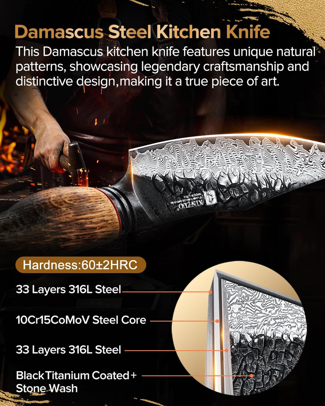 XINZUO 14,1cm Küchen Universalmesser 67 Schichten Damaststahl Allzweckmesser -Damastmesser Scharfe O