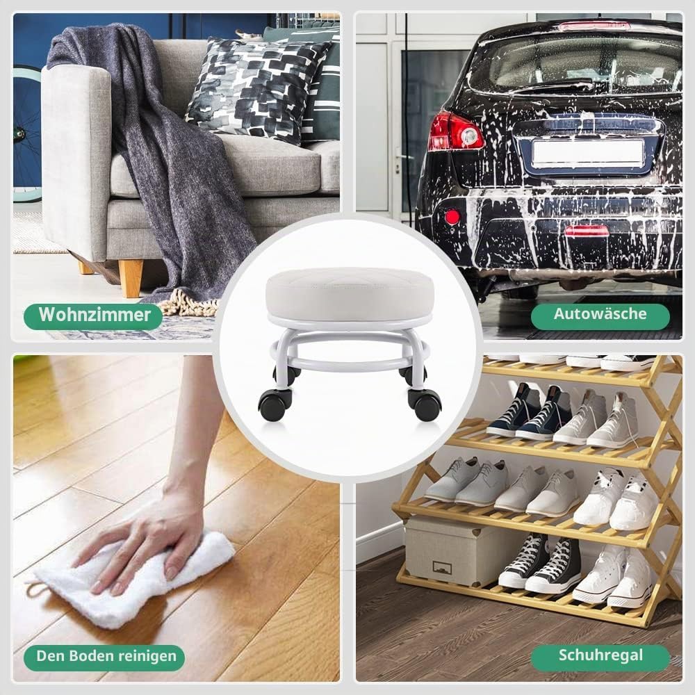FURWOO Rollsitz PU-Leder Niedriger runder Rollhocker Bodenhocker mit Universal-Rollen für Home Fitne