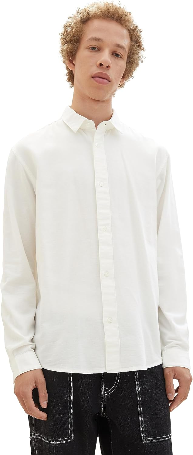 TOM TAILOR Denim Herren Relaxed Fit Oxford Hemd aus Baumwolle M 12906 - Wool White, M 12906 - Wool W